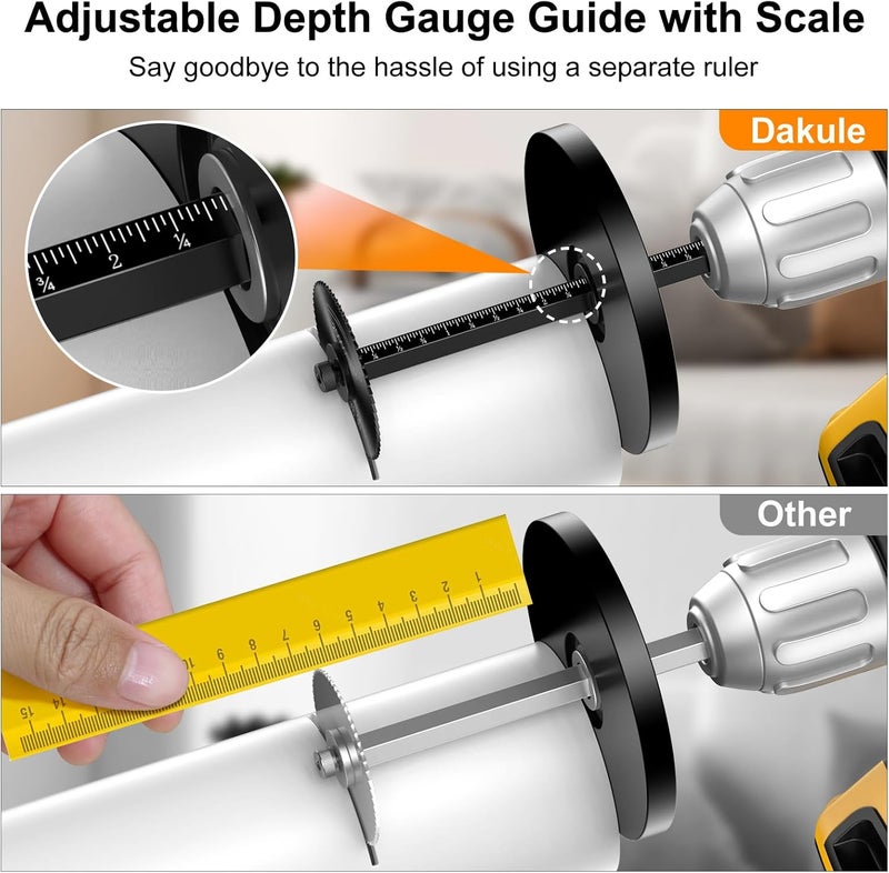 Dakule Inside Pipe Cutter for PVC Pipe, Cutter Tool Set with scale - Adjustable Depth Gauge, 6 Black Blades, 4" Black Hex Shank - Image 2